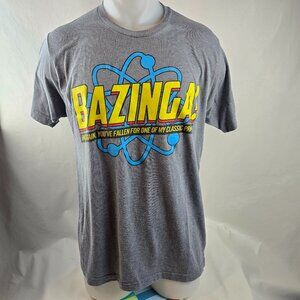 Big Bang Theory T Shirt Mens Large Gray Graphic Bazinga TV Show Nerd Comic Tee